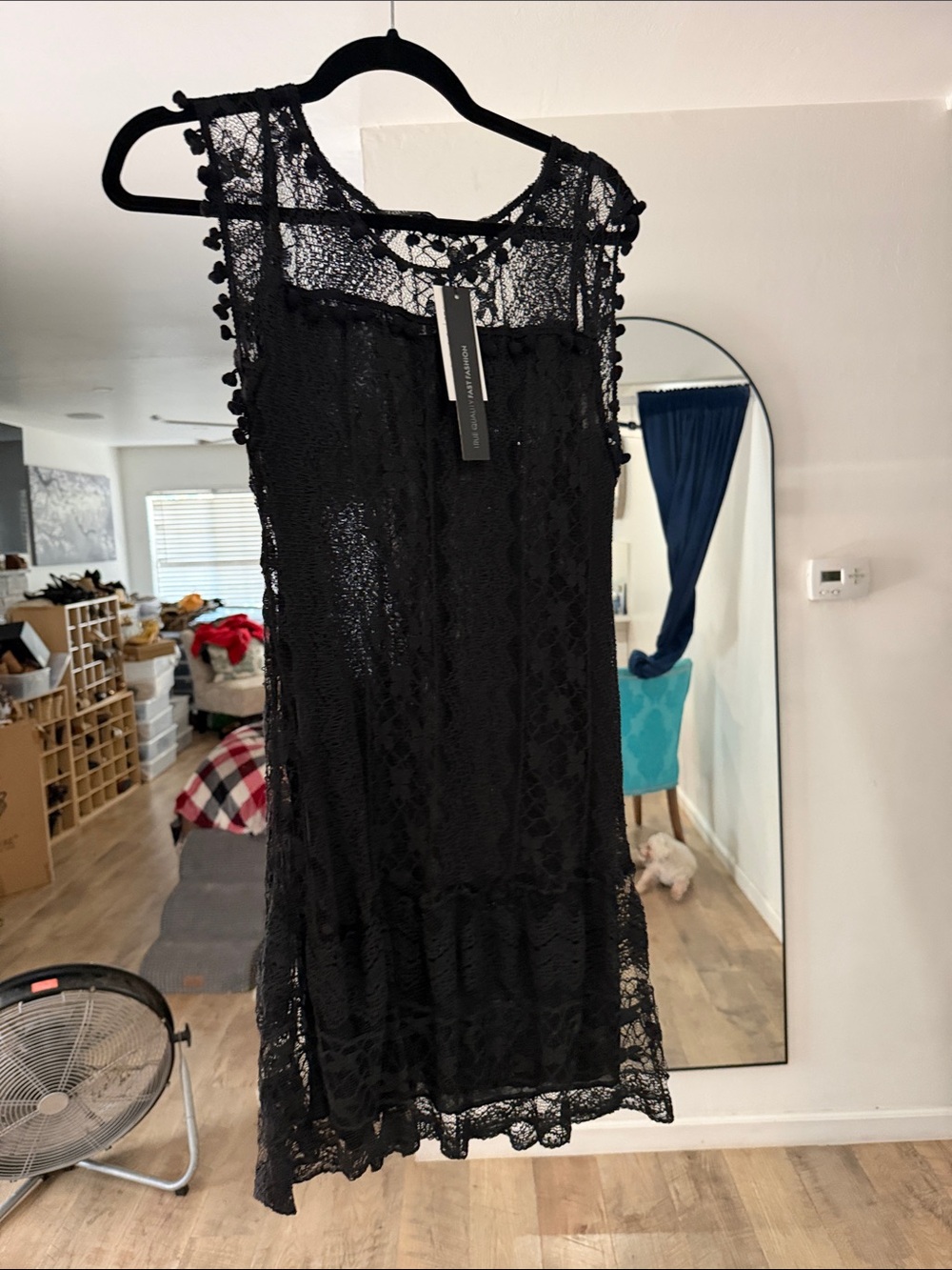 Zanzea Black Lace Dress with Sheer Overlay